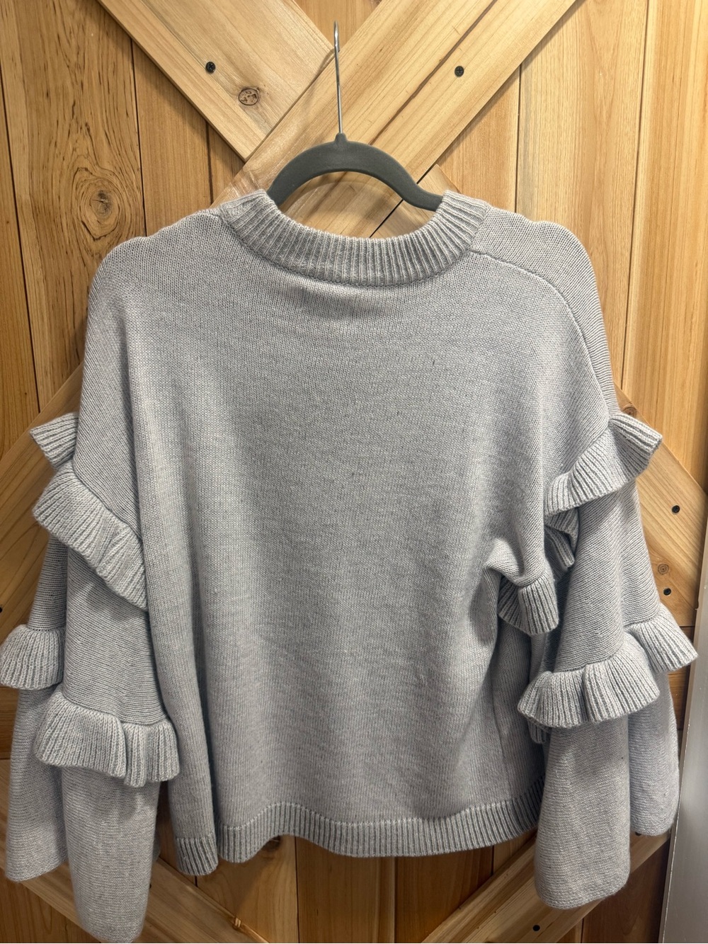 Mud Pie Gray Ruffle-Sleeve Crewneck Sweater